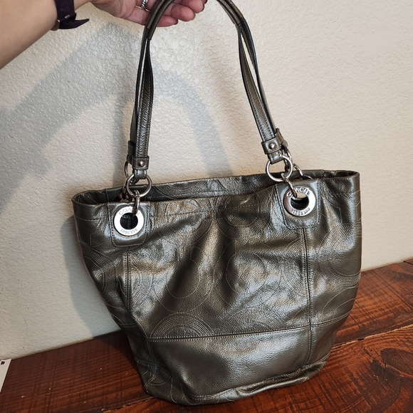 Vintage Y2K COACH Alex Patent Leather Op Art Shoulder Handbag Tote - Picture 10 of 14